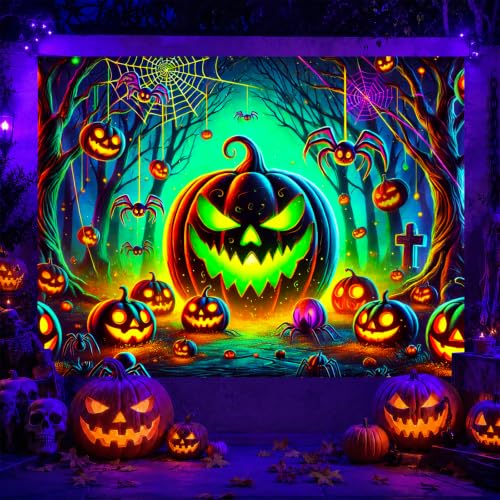 Halloween UV Tapestry Pumpkin Forest Neon Decor 78 x 59 Inch