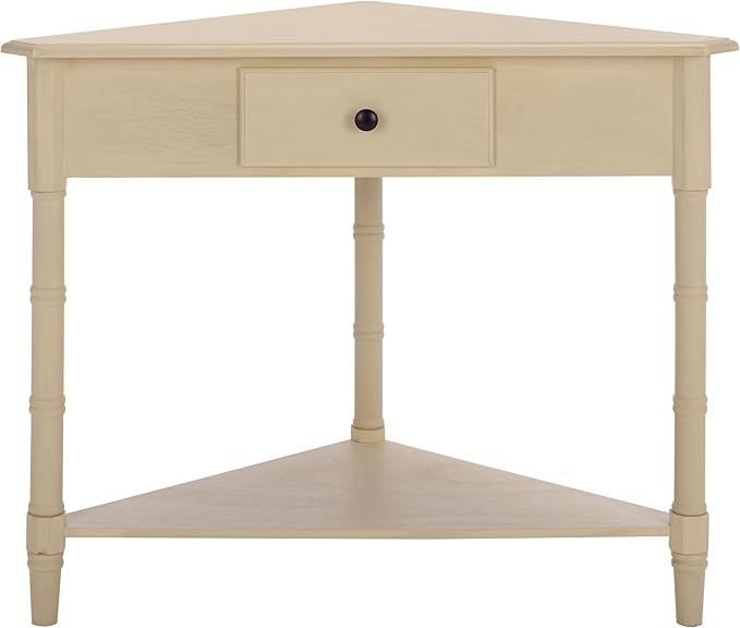 SAFAVIEH Home Collection – Gomez Sand Corner Table, 1-Drawer Space-Saving Triangle Accent Table, Classic Turned-Leg Design (AMH5709G)