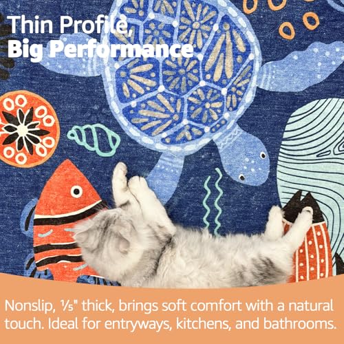 2x3 Coastal Area Rug Washable Kids Rug Colorful Ocean Fish Mat Blue (6 Sq Ft)