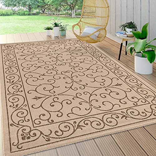 Vintage Filigree Indoor Outdoor Area Rug 3X5 Beige
