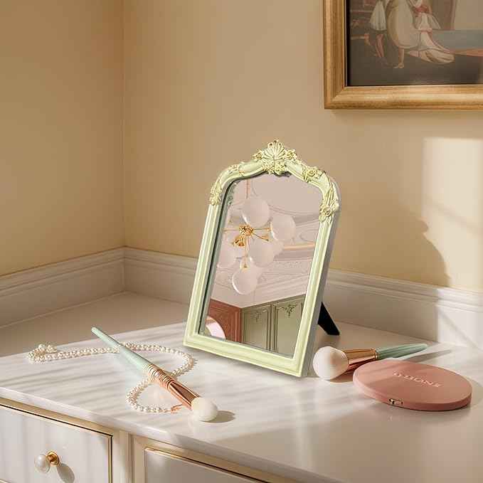 Cream Flower Bow Mirror - 13x10 Inch Perfect Elegant Decorative Accent, Wall-Mounted Tabletop Makeup Mirror for Nursery Baby Room Bedroom Decor