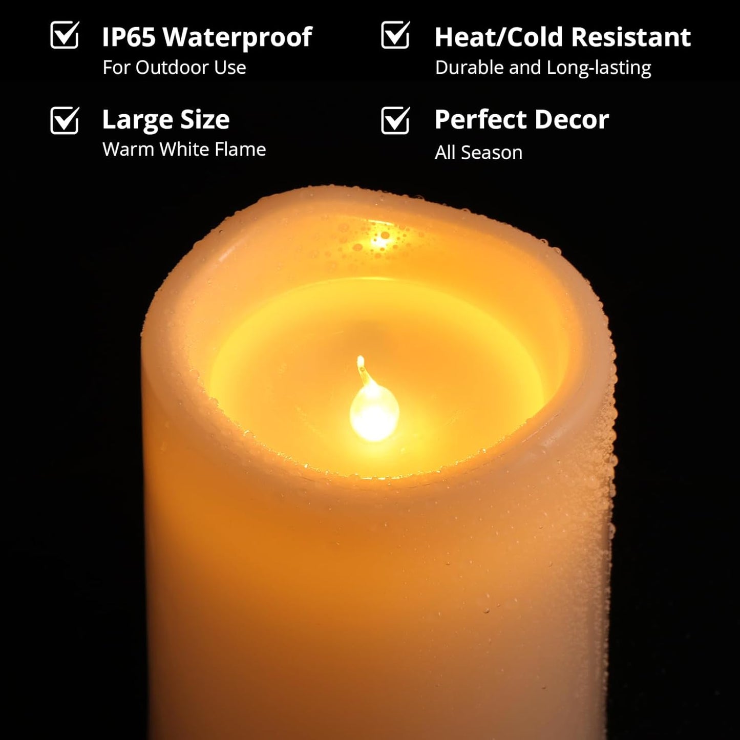 NURADA Large Waterproof Flameless Candles 6" 8" 10" x 4" - Outdoor Indoor LED Pillar Flickering Candle Battery Operated with Timer Remote for Patio Porch Lanterns - Ivory White Set of 3