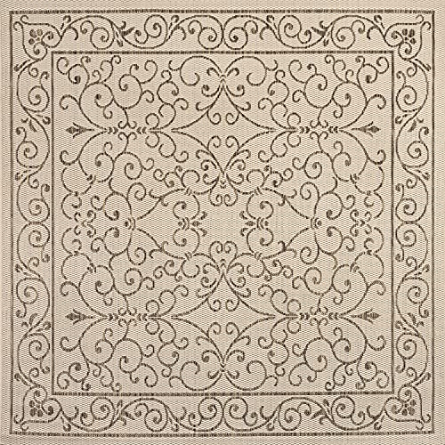 Vintage Filigree Indoor Outdoor Square Area Rug 8X8 Beige
