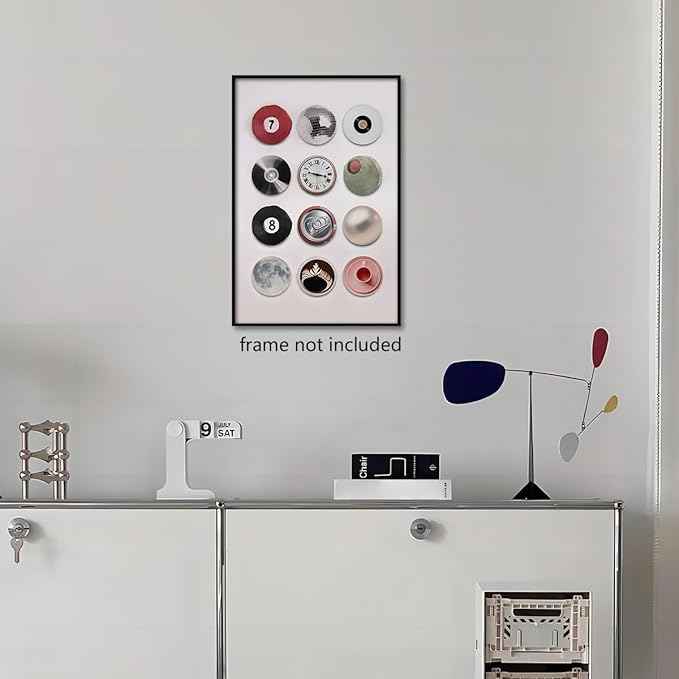 Colorful Vintage Disco Ball Canvas Wall Art, Retro 8 Lucky 7 Ball Poster, Trendy Music Record Paiting, Funky Aesthetic Moon Coffee Cup Prints For Apartment Dorm wall Decor 12x16in Unframed