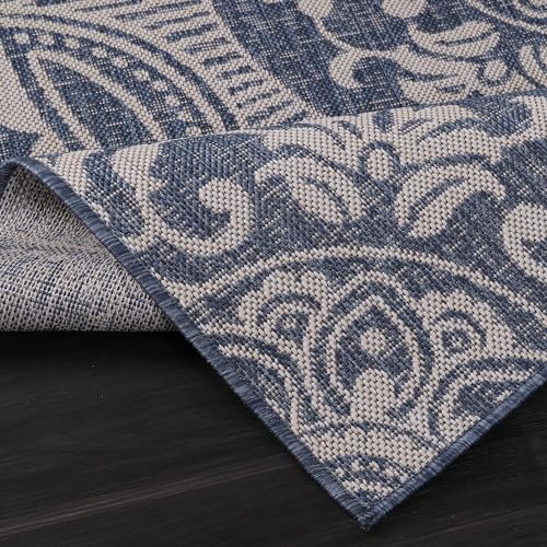 Medallion Outdoor Rug 10x14 Washable Outside Carpet for Indoor Patio Porch Waterproof Easy Cleaning Non Shedding Area Rugs Blue 10 x 14