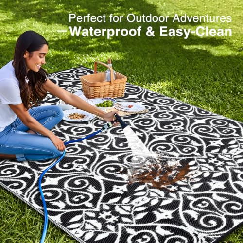 Outdoor Rug 9x12 ft Waterproof Reversible Floral Mat
