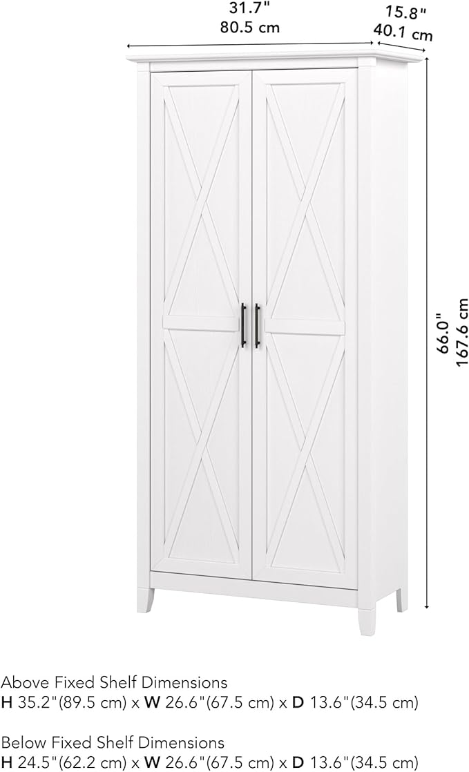 Bush Home Key West Tall Storage Cabinet with Doors in Pure White Oak
