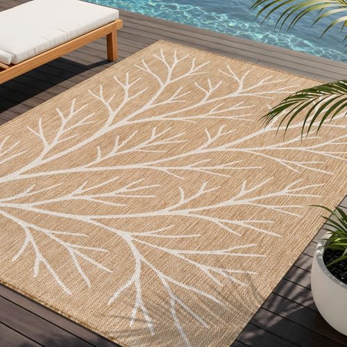 Washable Indoor Outdoor Rug 9x12 Modern Area Rugs Branch Pattern Non Shedding Waterproof Easy Clean Patio Deck Porch Living Room Bedroom Garden RV (108 Sq Ft)