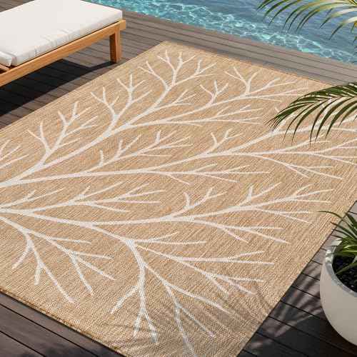 Washable Indoor Outdoor Rug 5x7 Modern Area Rugs Branch Pattern Non Shedding Waterproof Easy Clean Patio Deck Porch Living Room Bedroom Garden RV (35 Sq Ft)