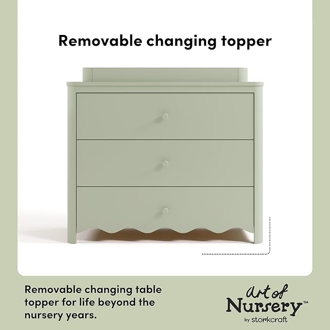 Storkcraft Casablanca 3 Drawer Chest with Removable Changing Topper (Sage) – GREENGUARD Gold Certified Wood Dresser for Baby & Kids, Interlocking Drawer System for Safety