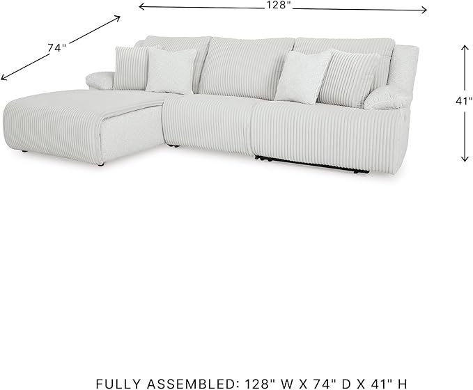 Signature Design by Ashley Top Tier Casual Manual Reclining Left-Arm Facing 3-Piece Sectional Sofa Chaise with 4 Accent Pillows, Light Gray