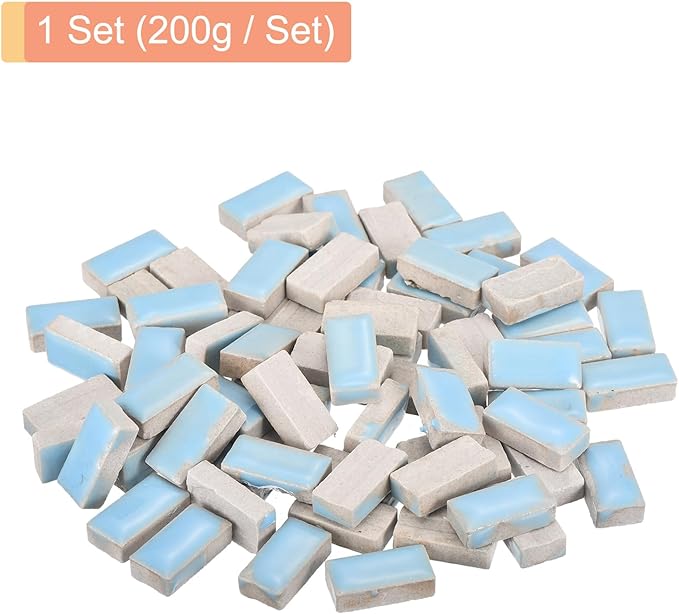 MECCANIXITY 200g Ceramic Mosaic Tiles for Crafts Bulk, Rectangle Light Blue Ceramic Tiles for Mosaic Kits Garden Stepping Stone Cup Mat