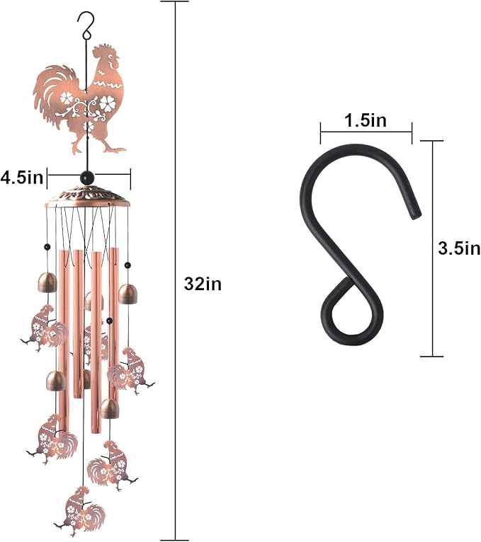 Chicken Wind Chimes,Outdoor,Gifts for Women Birthday Gifts for Men/Mom/Grandma Rooster Metal WindChimes Outside/Indoors, Lawn, Patio, Garden Decor, Yard Decorations