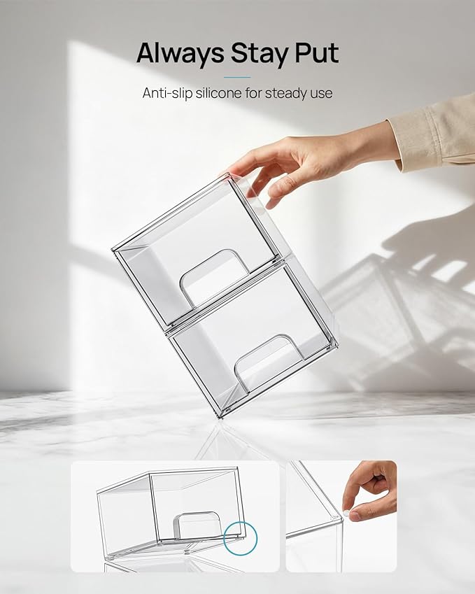 Vtopmart 6 Pack Small Clear Stackable Storage Drawers,Acrylic Bathroom Makeup Organizer,Plastic Storage Bins For Vanity, Undersink, Kitchen Cabinets, Pantry, Home Organization