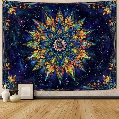 Boho Floral Mandala Tapestry for Bedroom Aesthetic Blue Bohemian Colorful Flower Wall Tapestry Purple Hippie Indian Small Tapestries Wall Hanging for Living Room Dorm Decor 40 x 30 Inch