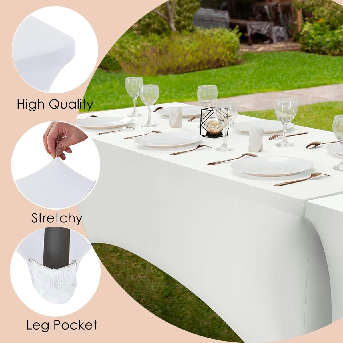 Craft And Party 2 Pack 4ft White Spandex Tablecloth – Fitted Stretch Cover – Universal Fit for Folding Tables – Wrinkle-Free, Washable – Ideal for Parties, Weddings, Events