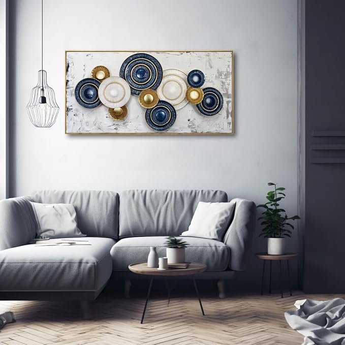Wall Art Simple Wall Decor Blue and Yellow Canvas Painting Abstract Wall Art for Bedroom Living Room Dining Room Home Office Decor 24"x48" with Framed