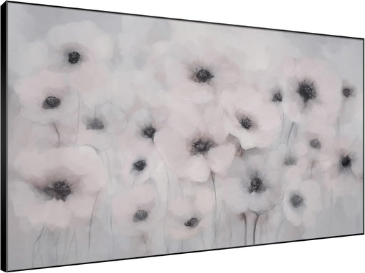 46"x72" Extra Large Framed Wall Art Soft White Poppies Watercolor Floral, Delicate Botanical for Home Living Room Bedroom Decor (Frame Assembly Required)