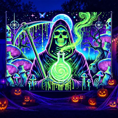 Halloween UV Tapestry Grim Reaper Bedroom Decor 78 x 59 Inch