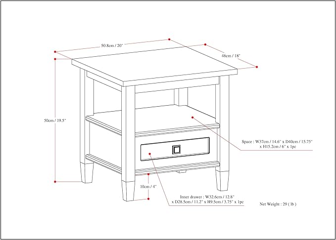 SIMPLIHOME Warm Shaker End Table - 20 inch Wide Solid Wood Side Table in Distressed Grey, Transitional Accent Table for Living Room or Bedroom with Drawer, Open Shelf and Square Tapered Legs