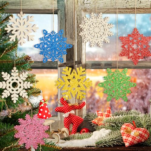 36PCS Wooden Christmas Decoration Snowflake Ornaments to Paint Christmas Ornaments for Tree Crafts Cutouts Unfinished (36 Count)