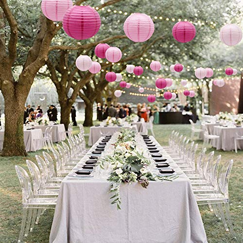 Pink Round Chinese Paper Lanterns Decorative (15 Count)