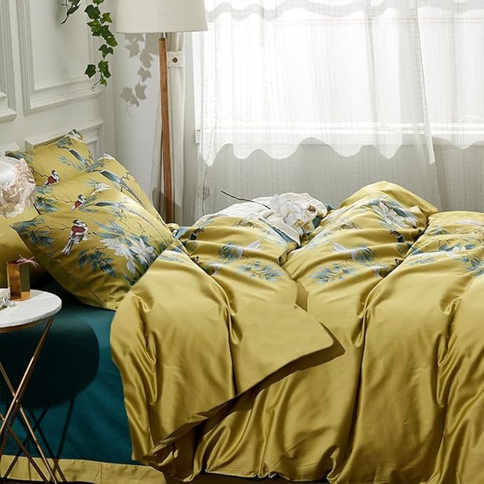 Vintage Style Flower Bird Comforter Set Queen Fluffy Soft Vibrant Color Floral Comforter Set Garden Style Bird Flower Botanical Comforter with 2 Pillowcases Queen Size Bed Comforter for All Seasons
