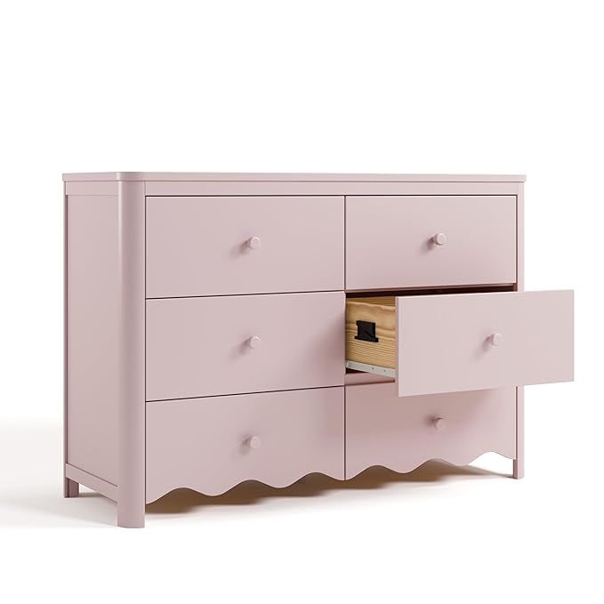 Storkcraft Casablanca 6 Drawer Dresser (Blush) – GREENGUARD Gold Certified, Nursery & Kids' Bedroom with Spacious Storage, Safety Interlocking Drawer System, Easy Assembly with Pre-Installed Tracks