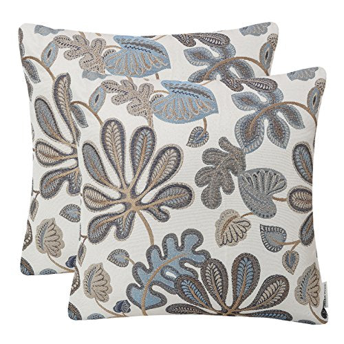 Set of 2 Jacquard Tropical Leaf Pattern Throw Pillow Covers Decorative Pillowcase 22X22 Inches (2 Count)