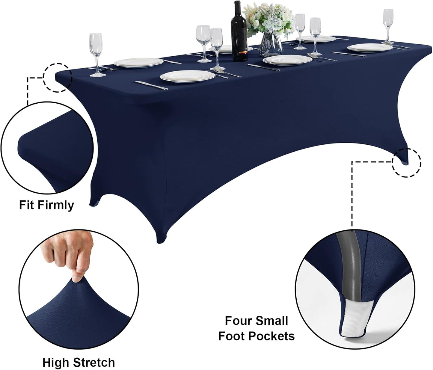 SuperO Waterproof Spandex Table Cover for 6FT Table Universal Fitted Stretch Tablecloth for Party, Banquet, Wedding and Events-Navy