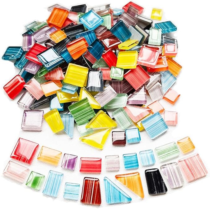 1.1LB Glass Mosaic Tiles for Crafts – Mixed Shape, Vibrant Color, Pre-Cut Smooth Edges for DIY Coasters, Picture Frames, Vases, Candle Holders