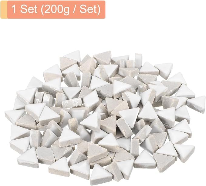 MECCANIXITY 200g Ceramic Mosaic Tiles for Crafts Bulk, Triangle White Ceramic Tiles for Mosaic Kits Garden Stepping Stone Cup Mat