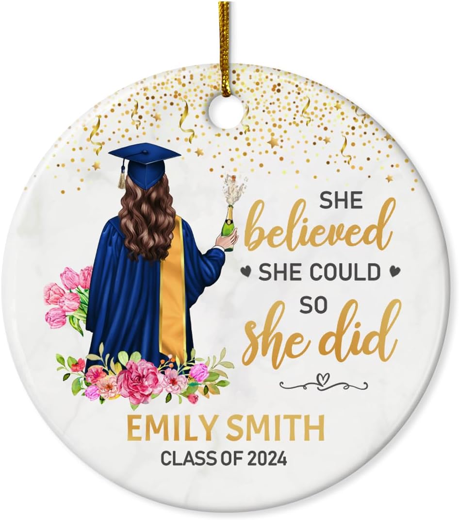 Personalized Graduation Christmas Ornament Class of 2024 Graduate Ceramic Ornaments Graduation Keepsake Gifts Xmas Tree Decorations