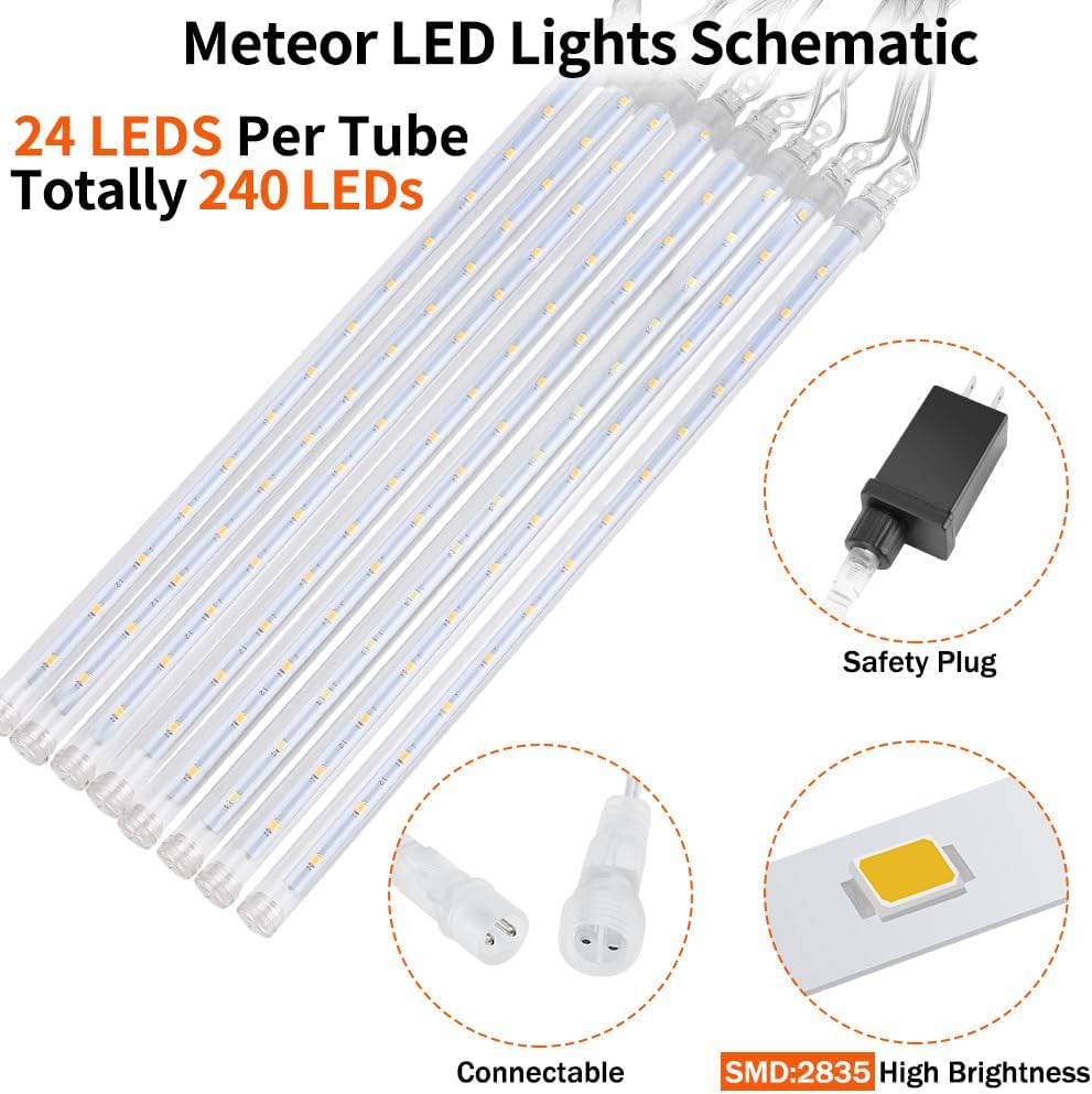 【2 Pack】 Christmas Lights Meteor Shower Rain Lights 12inch, Totally 20 Tube 480 LEDs Icicle Lights Outdoor Raindrop Lights for Xmas Halloween Wedding Party Tree Holiday Decoration, Blue