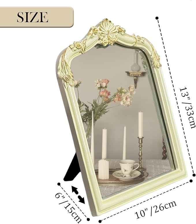 Cream Flower Bow Mirror - 13x10 Inch Perfect Elegant Decorative Accent, Wall-Mounted Tabletop Makeup Mirror for Nursery Baby Room Bedroom Decor