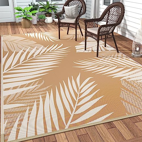 Outdoor Rug Waterproof Plastic Rugs 10'x14' for Camping Brown Beige