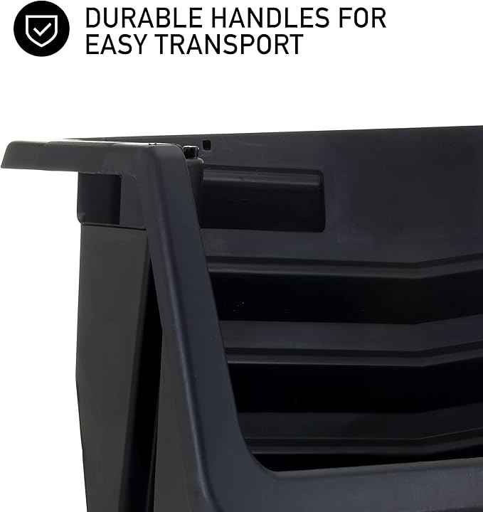 Mighty Tuff Heavy Duty Nesting Stack Bins, Pack of 3, Extra-Large Handles, Wide Front Opening, Interlocking, Stack Vertically, Holds Up To 100 Pounds, Black