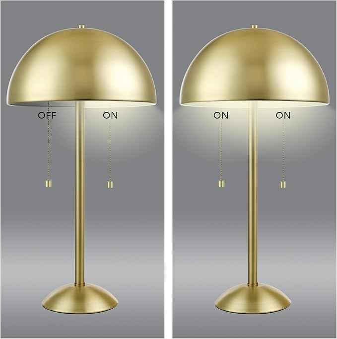 Globe Electric 12976 Haydel 21" 2-Light Table Lamp, Matte Brass, Double On/Off Pull Chain