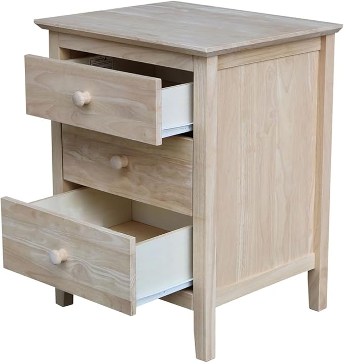25"H Solid Wood Bedroom Nightstand with 3 Drawers, Parawood Construction, Paint or Stain in Any Color, Durable and Eco-Friendly, Unfinished