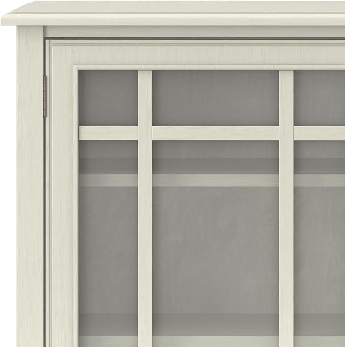 SIMPLIHOME Connaught Storage Cabinet - 46 inch Wide Solid Wood Tall Cabinet in Antique White, Traditional Console for Living Room or Dining Room with Glass Doors, Adjustable Shelves, and Drawers