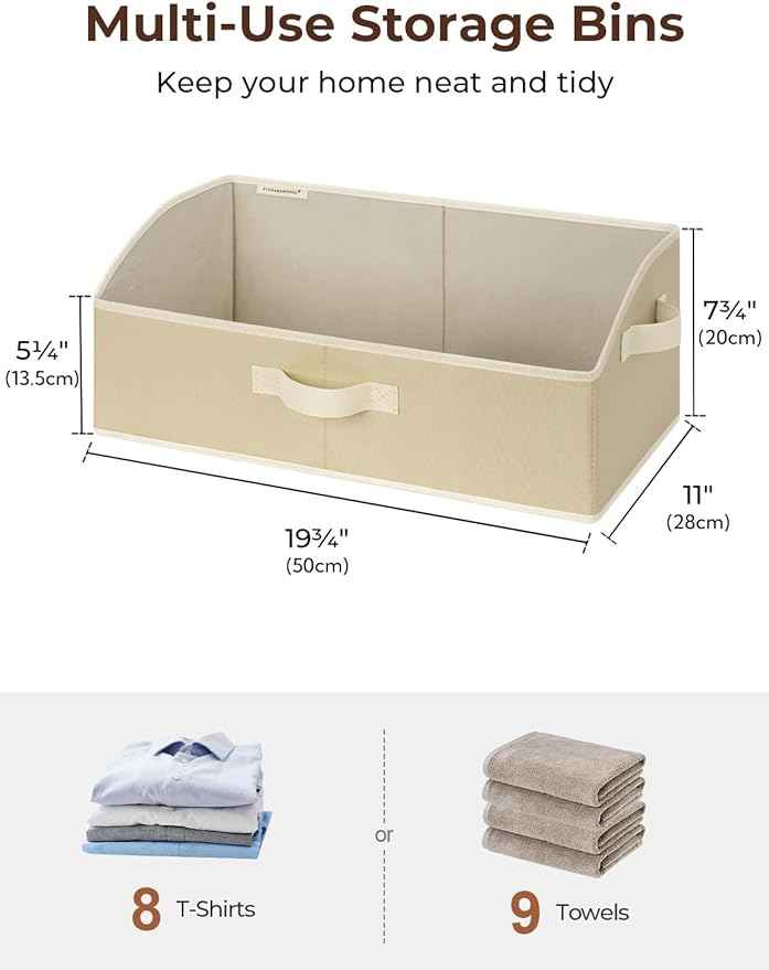 StorageWorks Closet Storage Bins, Trapezoid Organizer Box for Shelves, Fabric Clothes Bin, Foldable Organizing Baskets with Handles, Large, Light Brown, 3-Pack