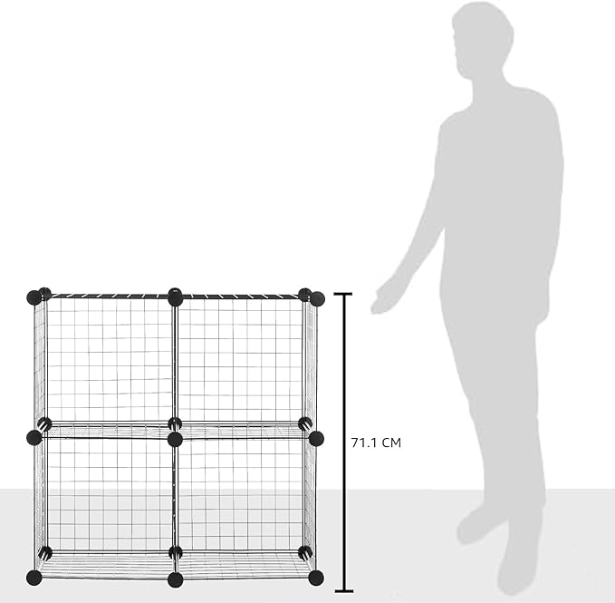 Amazon Basics 4 Cube Wire Grid Storage Organizer, Closet Organizer and Shelves, Stackable, Space-Saving, Easy to Assemble, 14"x14"x14", Black
