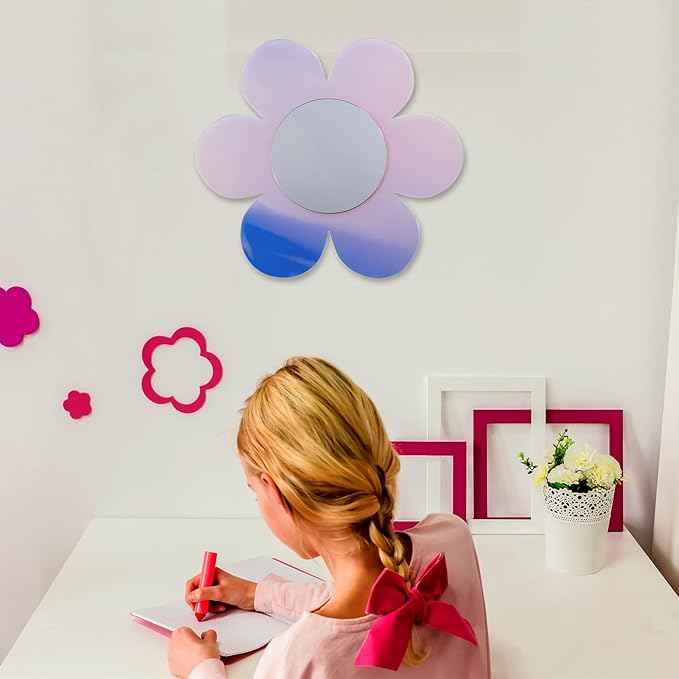 Irregular Wall Mirror Wavy Acrylic Rainbow Mirror Room Decor Aesthetic Mirrors Amorphic Vanity Retro Mirrors for Bedroom Living Room Bathroom Entryway Wall Decor ( Flower Style,12.6 x 11.6 Inches )