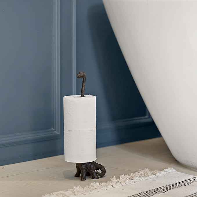 WallCharmers Rustic Paper Towel Holder, Metal Toilet or Kitchen Paper Holder for Floor or Countertop, Rustic Dino