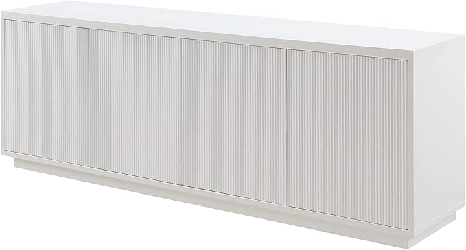 Henn&Hart Fluted TV Stand for TVs up to 75" with 2 Concealed Ribbed Storage Cabinets and Adjustable Shelves for Living Room, Family Room, or Office, Cloud White