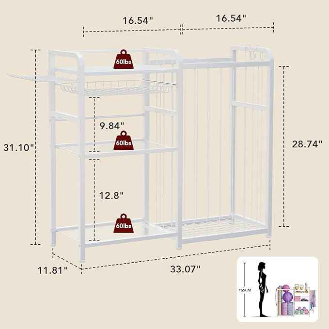 Garage Sports Equipment Organizer, Ball Storage for Gear and Toys, Large Capacity, Sports Organizer for Garage with Hooks and Baskets