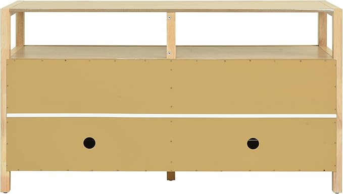 Ball & Cast 60" Rattan Buffet Sideboard Cabinet with Storage, Modern Boho Coffee Bar w/Push-to-Open Doors & Adjustable Shelves, Wood Console Cabinet for Kitchen,Livingroom & Dining Room, Natural