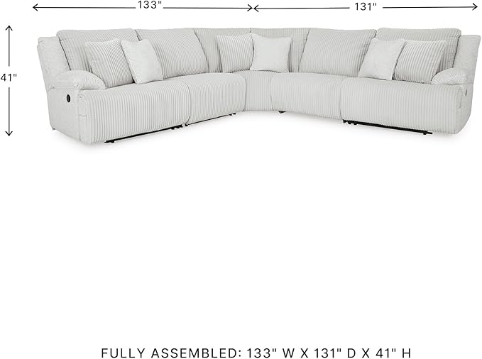 Signature Design by Ashley Top Tier Modern 5-Piece Reclining Sectional with Armrest and Throw Pillows, Light Gray