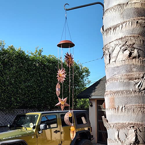 Solar Wind Chimes for Outside with Sun Moon Star Solar Hanging Lights Windchimes Outdoors Garden Decor Gifts for Mother
