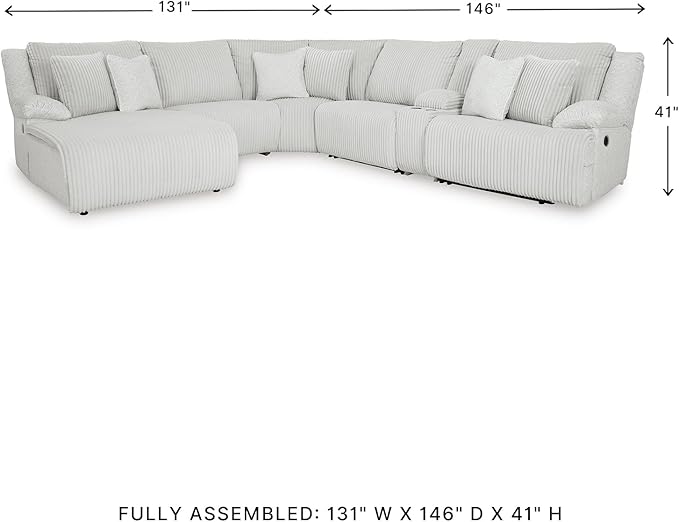 Signature Design by Ashley Top Tier Modern Right-Arm Facing 6-Piece Reclining Sectional with Chaise, Armrest, Throw Pillows and Storage, Light Gray